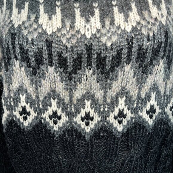 Anthropologie JOHN + JENN WES FAIR ISLE Black Gray & Cream Off-Shoulder Sweater - Picture 3 of 12